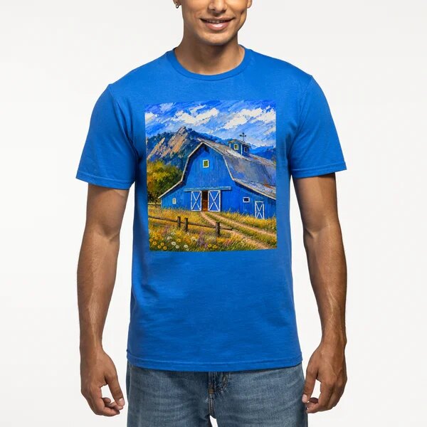 Blue Barn T-Shirt, Royal Blue Blue Barn Lensworth design on a royal blue T-shirt