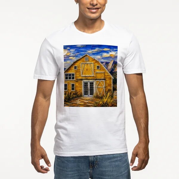 Yellow Barn T-Shirt, White Yellow Barn Lensworth design on a white T-shirt